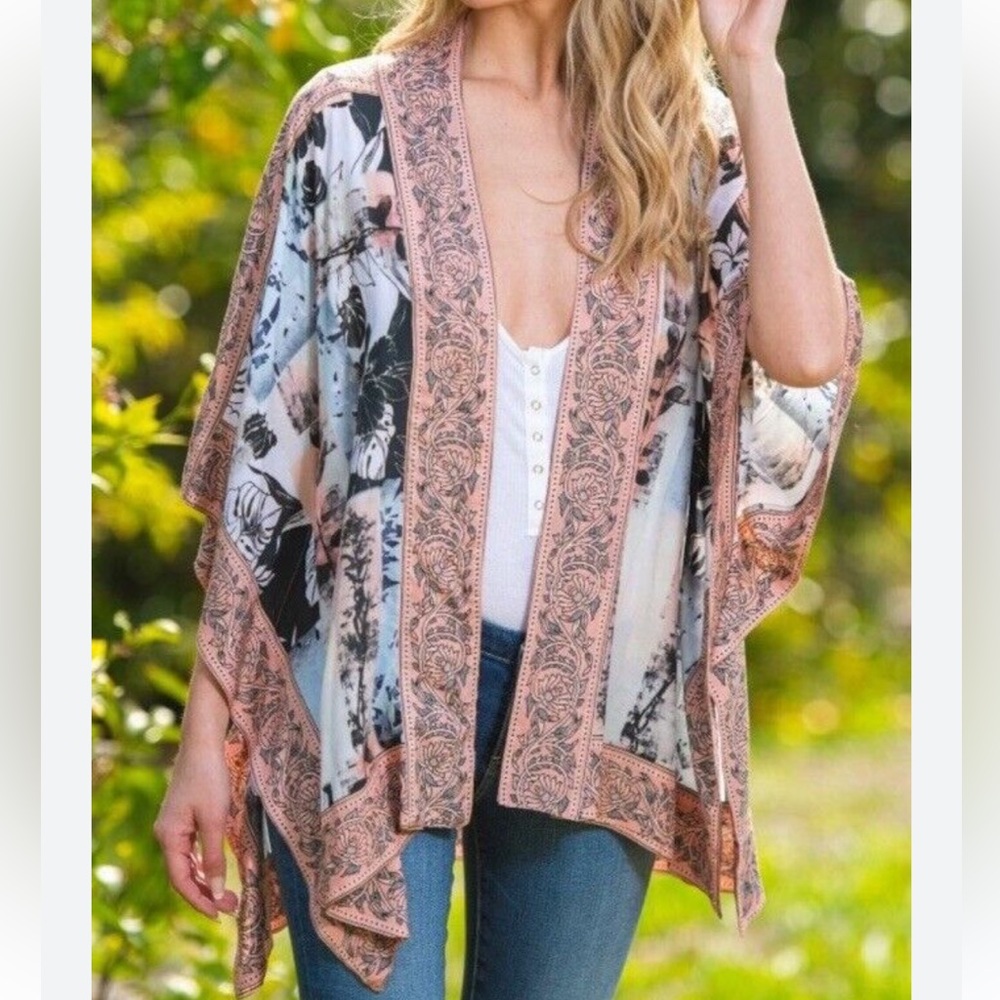 Tolani Collection Raelyn Kimono Duster Wrap Colorful Patchwork 
Pattern